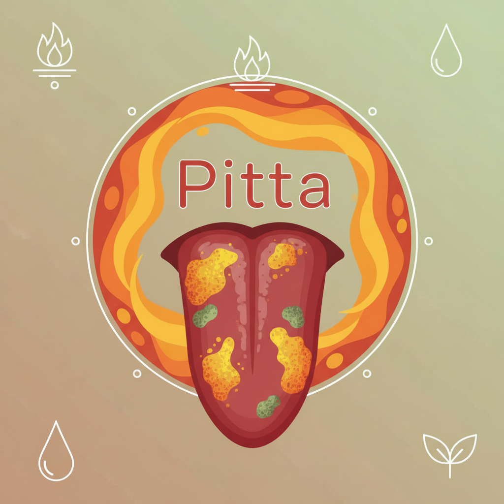 Ilustracija jezika sa Pita karakteristikama, sa izrazito crvenom bojom i žućkastim naslagama, što pomaže u razumevanju onoga što jezik govori o zdravlju pri upalnim procesima u krvi.