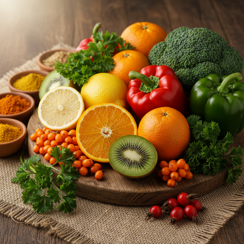Sveže voće i povrće uključujući kivi, paprike, brokoli i pasji trn kao najbolji Vitamini i prirodni izvori Vitamina C