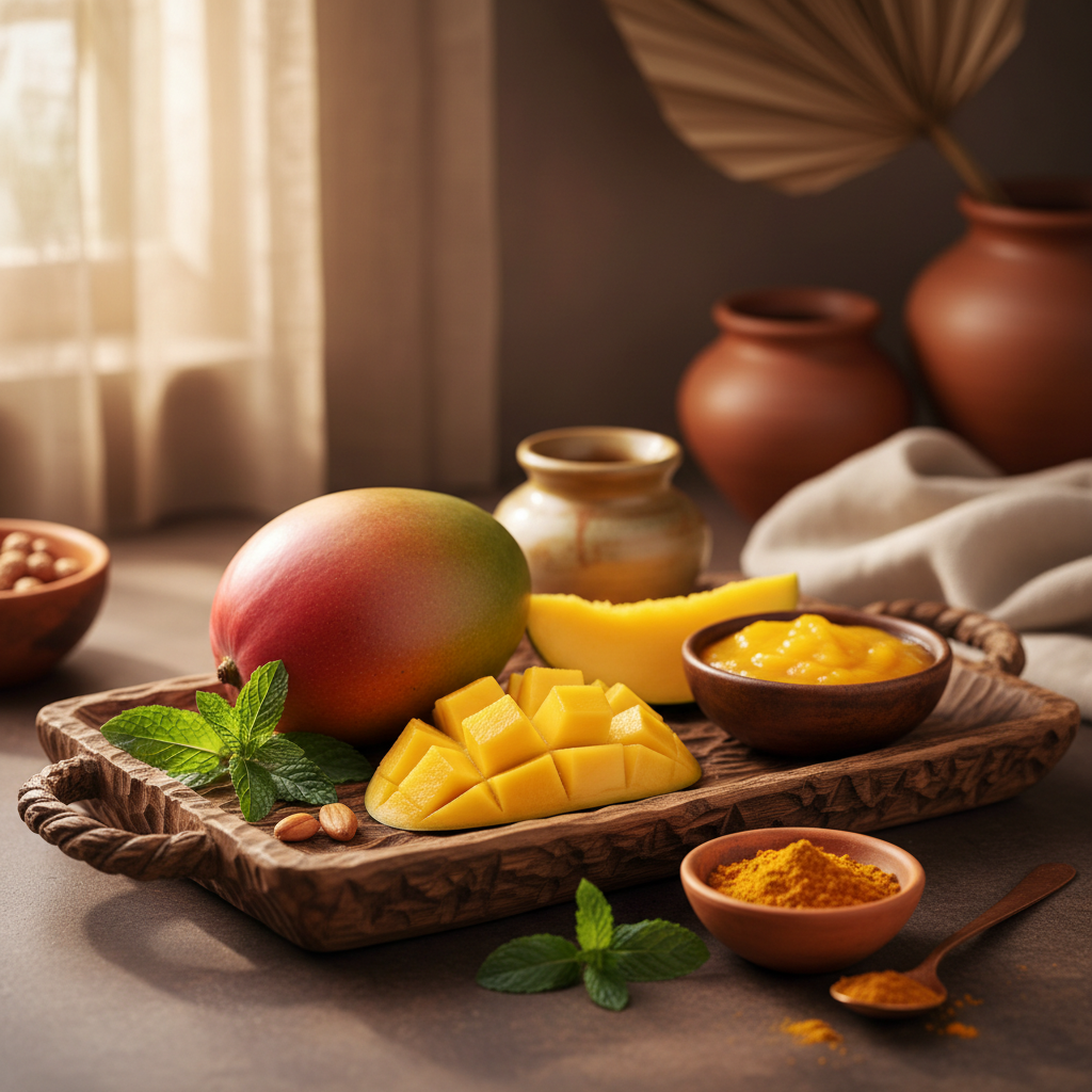 Sveže isečen mango na drvenoj podlozi, predstavnik najboljih super voćki za zdravlje i dobar vid.