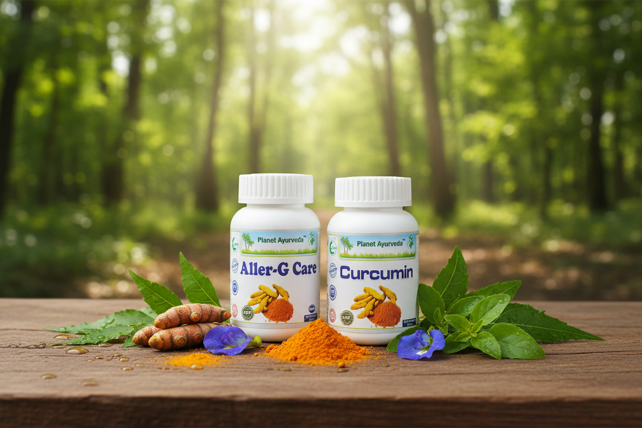 alt="Proizvodi od Planet Ayurveda za borbu protiv alergija i jačanje imuniteta kroz zdravstvene prednosti jagoda i prirodne biljke"