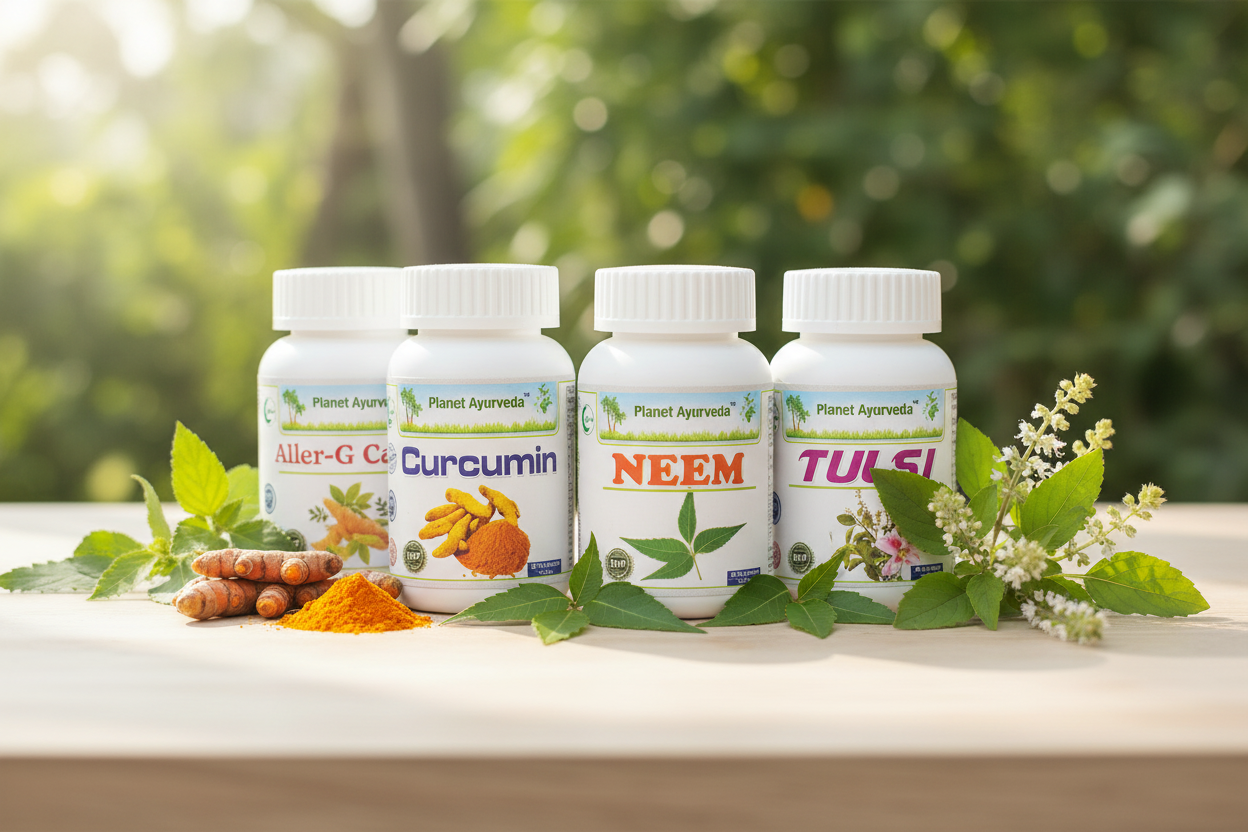 Prirodni dodaci i ajurvedske biljke za alergije brenda Planet Ayurveda za jačanje imuniteta.