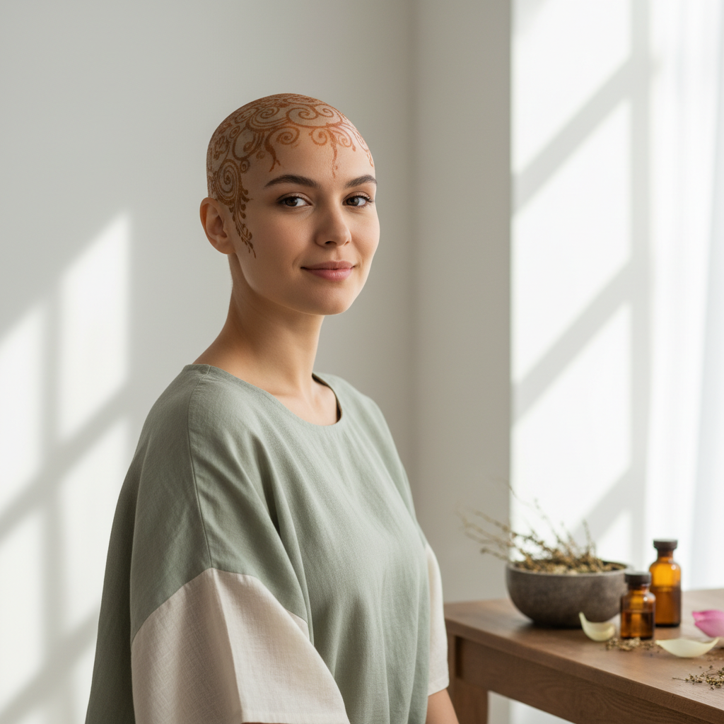 Mlada žena koja se suočava sa gubitkom kose primenjuje Alopecija prirodna rešenja kroz holistički ajurvedski pristup.