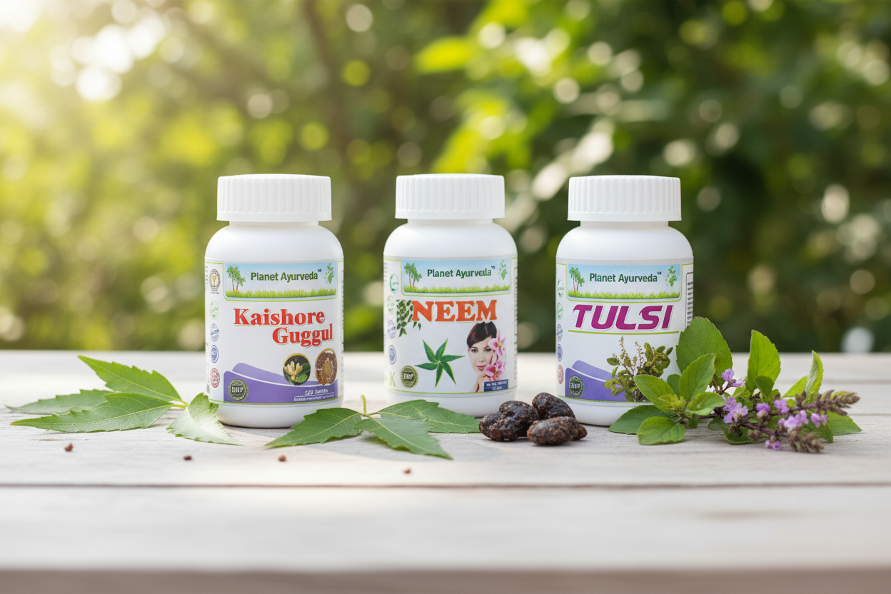 Prirodni ajurvedski suplementi Kaishore Guggul, Neem i Tulsi za tretman streptokoke kod dece na prirodnoj bazi.